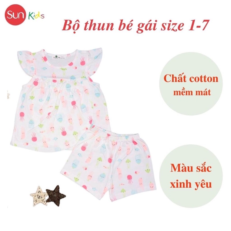 Đồ bộ thun bé gái, đồ bộ trẻ em chất cotton, có nhiều màu, size 5-8 tuổi - SUNKIDS1