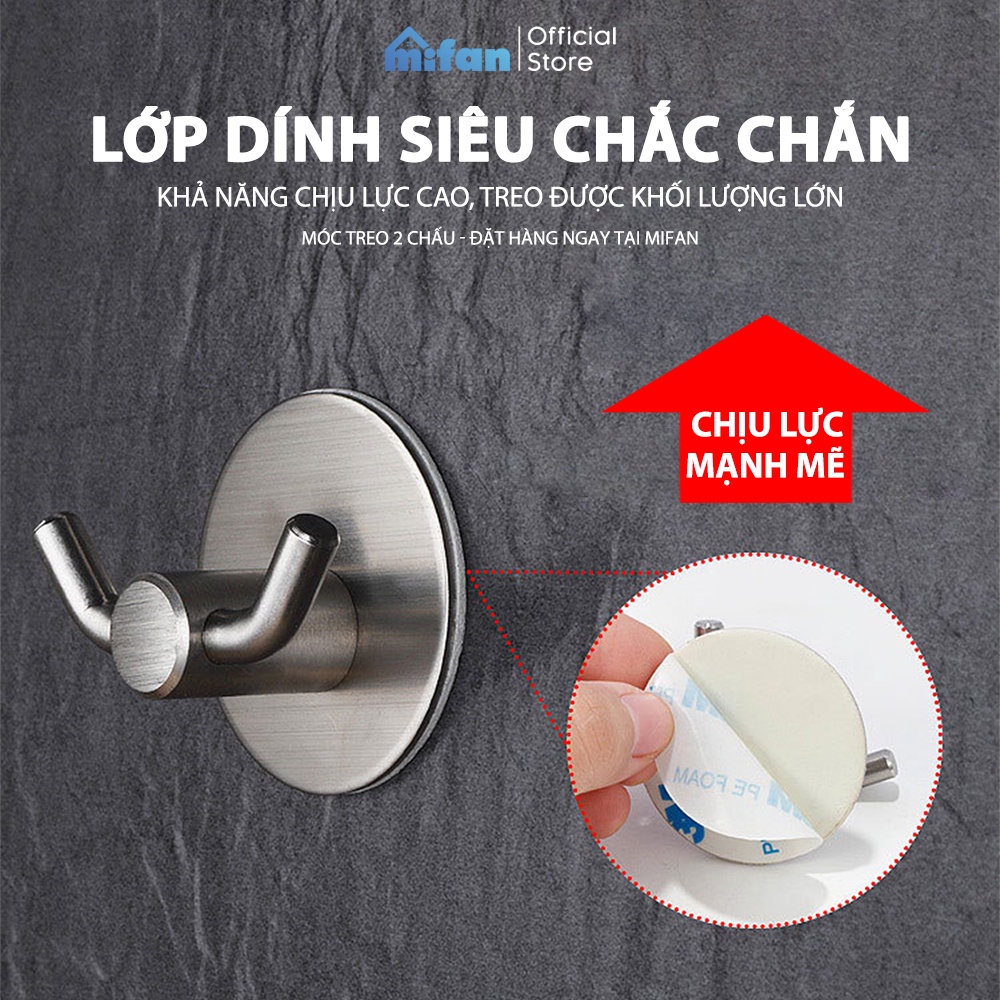 Móc Dán Tường Inox 304 2 Chấu Cao Cấp MIFAN - Keo 3M Siêu Dính - Treo Quần Áo, Khăn, Dụng Cụ Bếp, Đồ Nhà Tắm