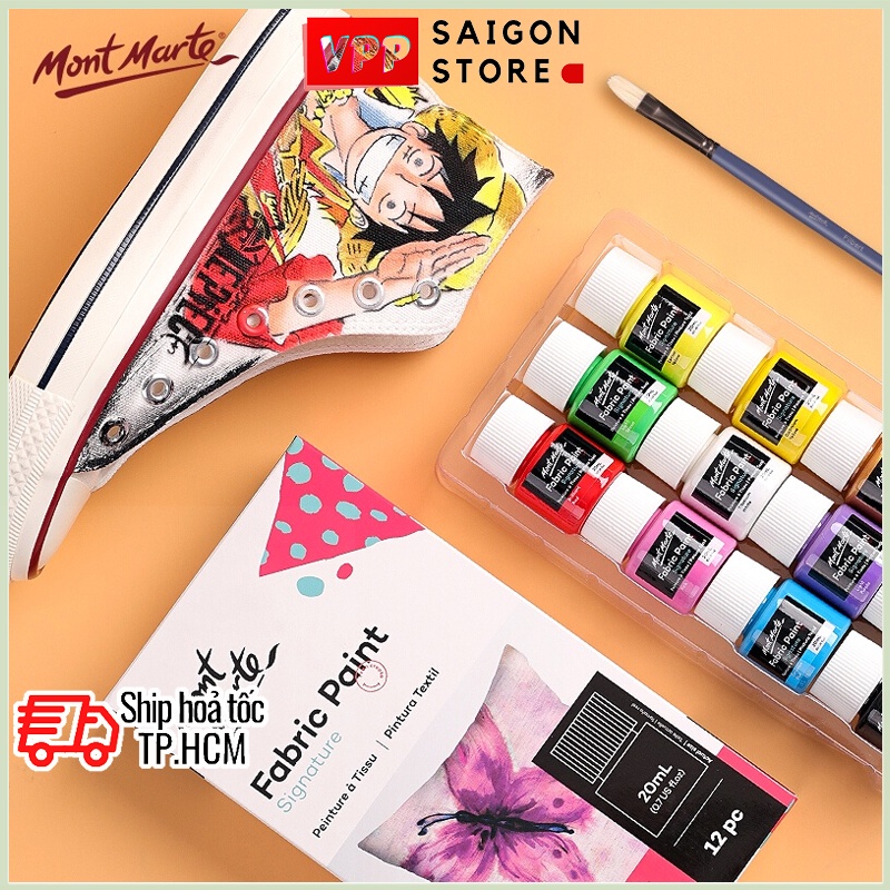 Bộ 12 Màu Vẽ Vải Fabric Paint Mont Marte x 20ml - PMHS0076