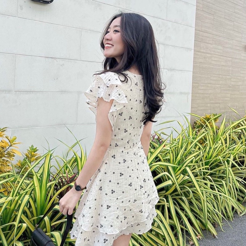 Váy Hoa Nhí Tay Cánh Tiên, Đầm Xoè Hoa Nhí Đũi Mát