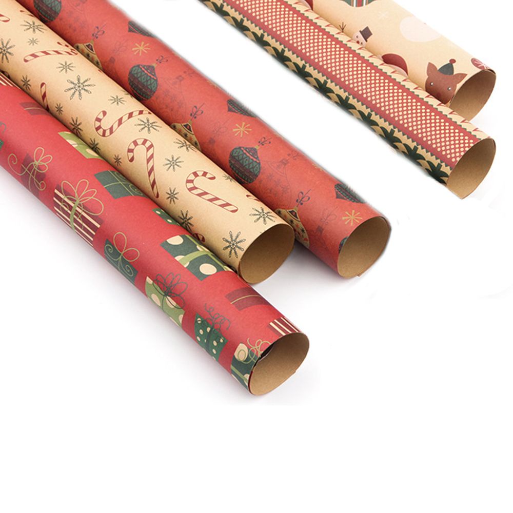 Cuộn giấy gói quà thủ công DIY họa tiết ông già noel người tuyết