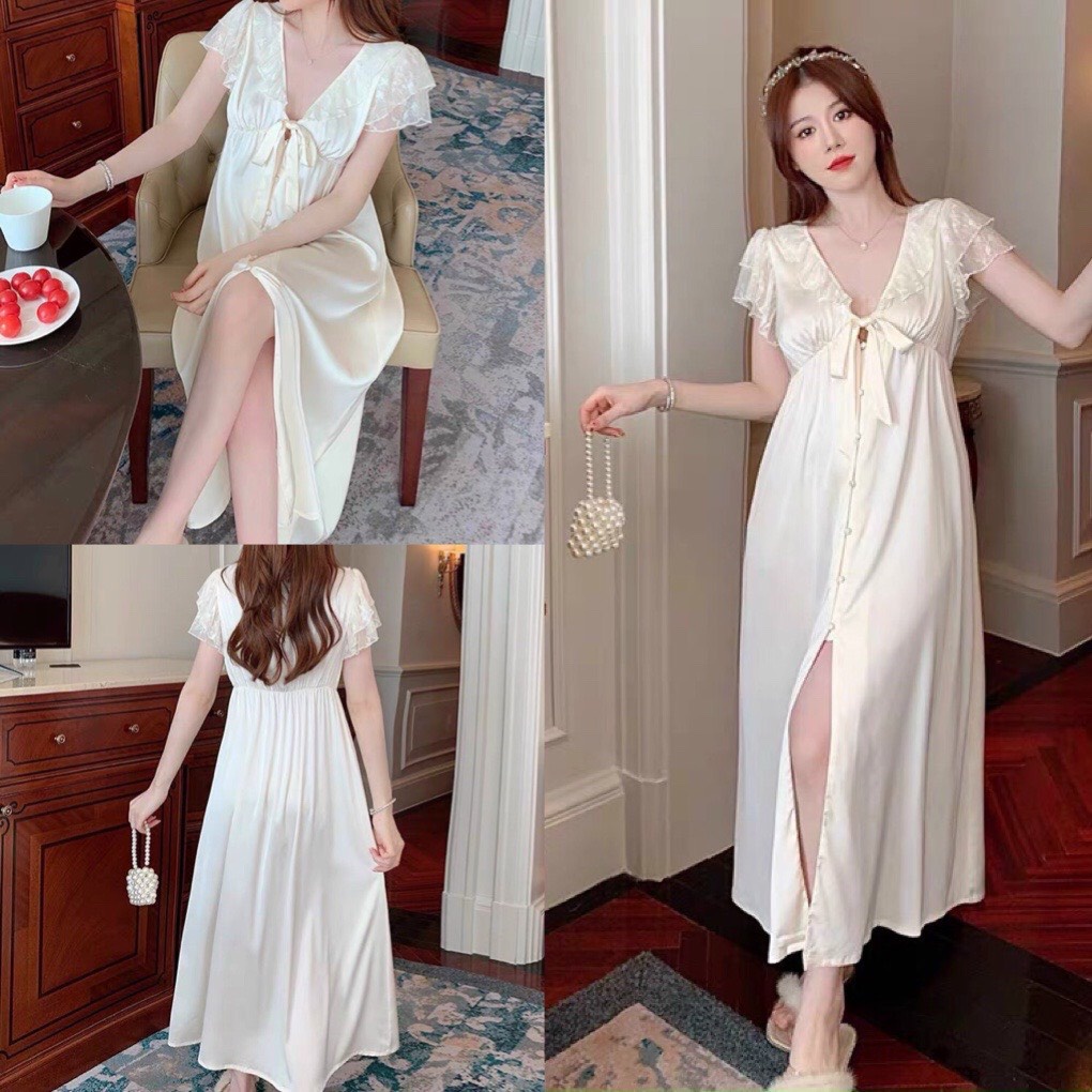 {Hàng cao cấp QC}VÁY NG Ủ CÔNG CHÚA TIỂU THƯ DÁNG DÀI_MÀU NUDE,LỤA  MỀN MỊN MÁT, HÃNG STUDIO