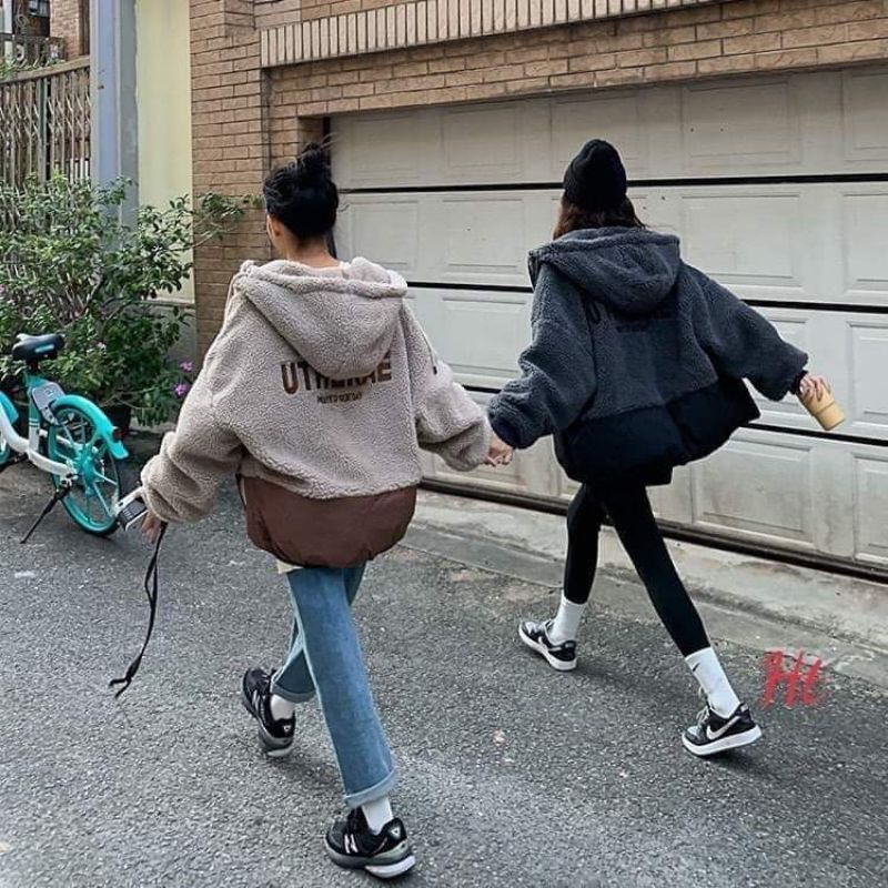 Áo lông phối nỉ mũ UTHE3Chất lông mịn phối nỉ, túi khoá sịn xò
