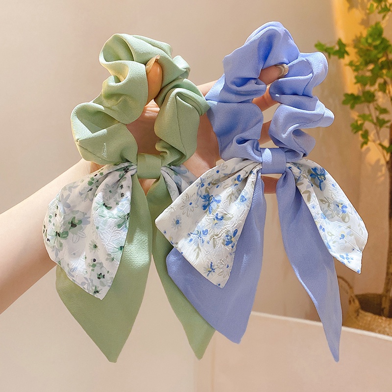 Dây Cột Tóc Lụa Thắt Nơ In Họa Tiết Hoa Mới Cho Nữ