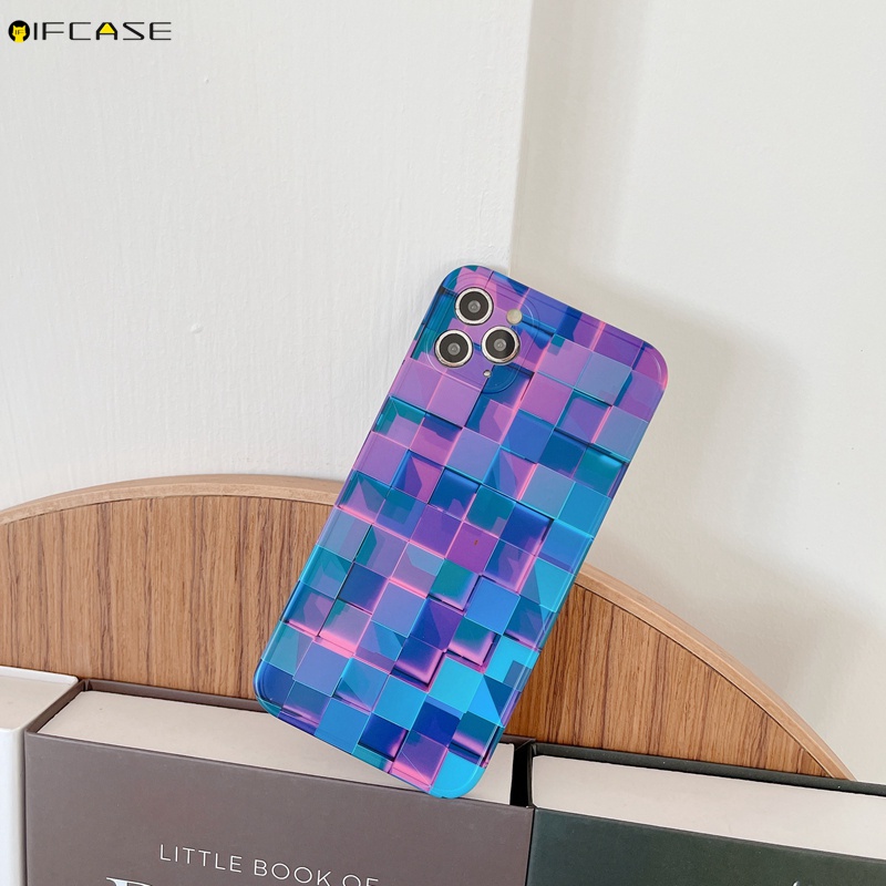 Ốp Điện Thoại Mềm Họa Tiết Sọc Caro Màu Gradient/Xanh Dương/Tím Cho iPhone 13 12 12 11 Pro Max XS Max XR X 7 8 Plus
