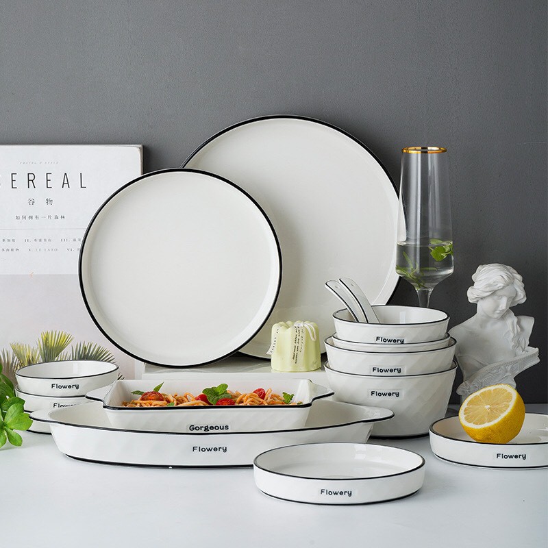 BÁT SỨ CAO CẤP - SET 4 NGƯỜI - BÁT SỨ DECOR VÂN KIM CƯƠNG PHONG CÁCH BẮC ÂU