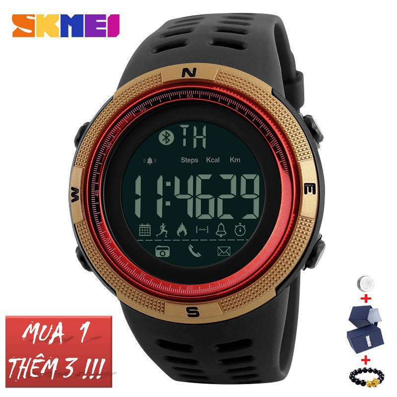 Đồng hồ điện tử nam Skmei 1250 dây cao su mặt tròn kết nối bluetooth Bán lẻ giá sỉ
