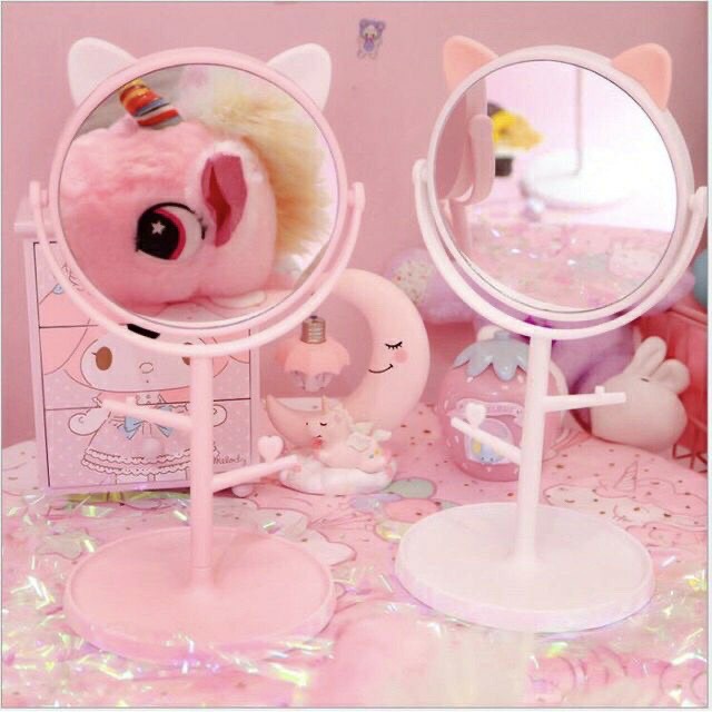 Gương để bàn trang điểm tai mèo nhỏ URI DECOR gương Soi 2 Mặt