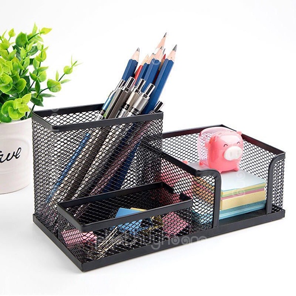 Khay đựng bút để bàn bằng kim loại nhiều ngăn màu đen cho học sinh giá rẻ - Nguyễn Thùy Store