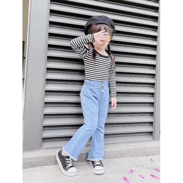Sét bộ áo kẻ quần loe bé gái (18_36kg)