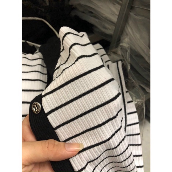 Đầm sọc tay ngắn cổ bẻ polo có nút - B5U