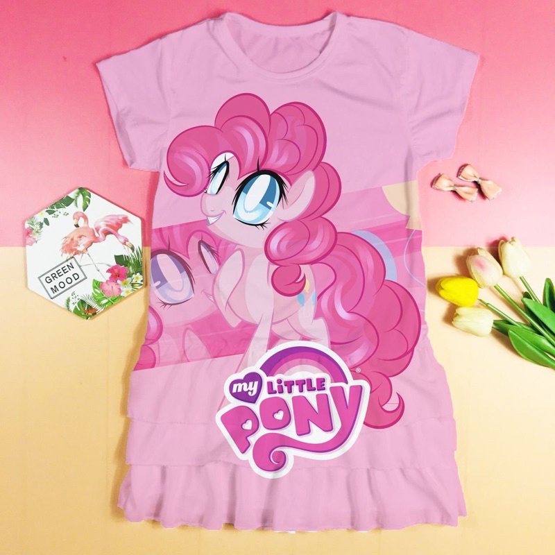Đầm 3 tầng Ngựa Pony bé gái siêu yêu thun lạnh thái in 3D 12-45kg