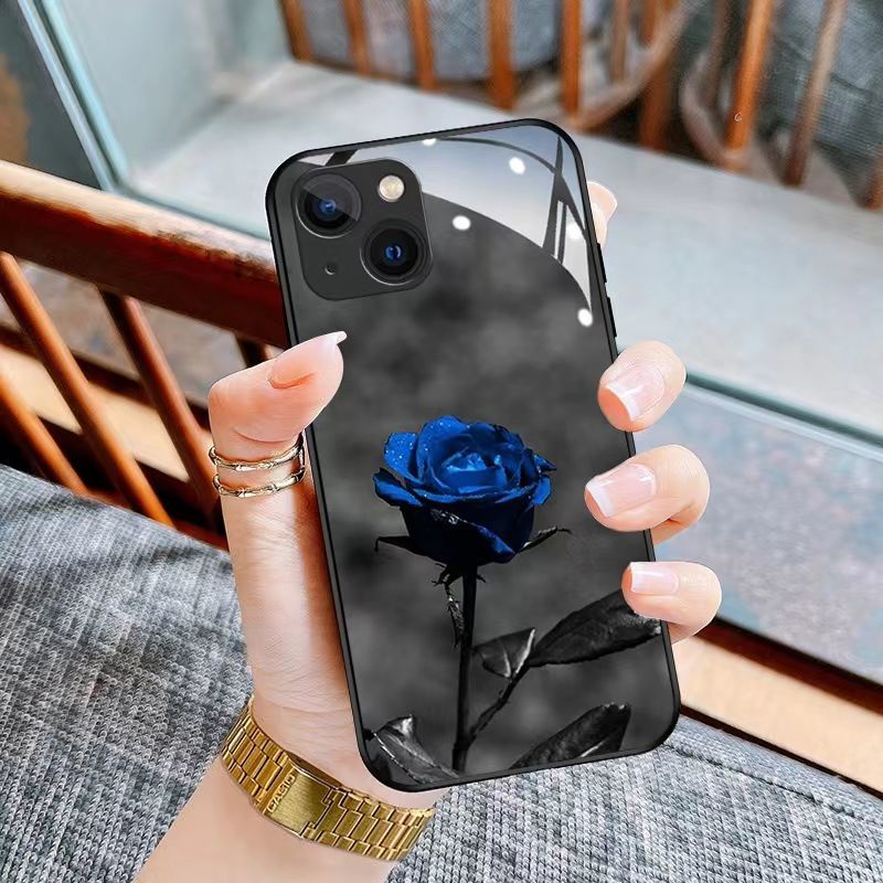 Ốp Điện Thoại Mặt Kính In Hình Hoa Hồng Trắng Cho iPhone 13 iPhone12ProMax / 11 XR / XS 7 / 8P