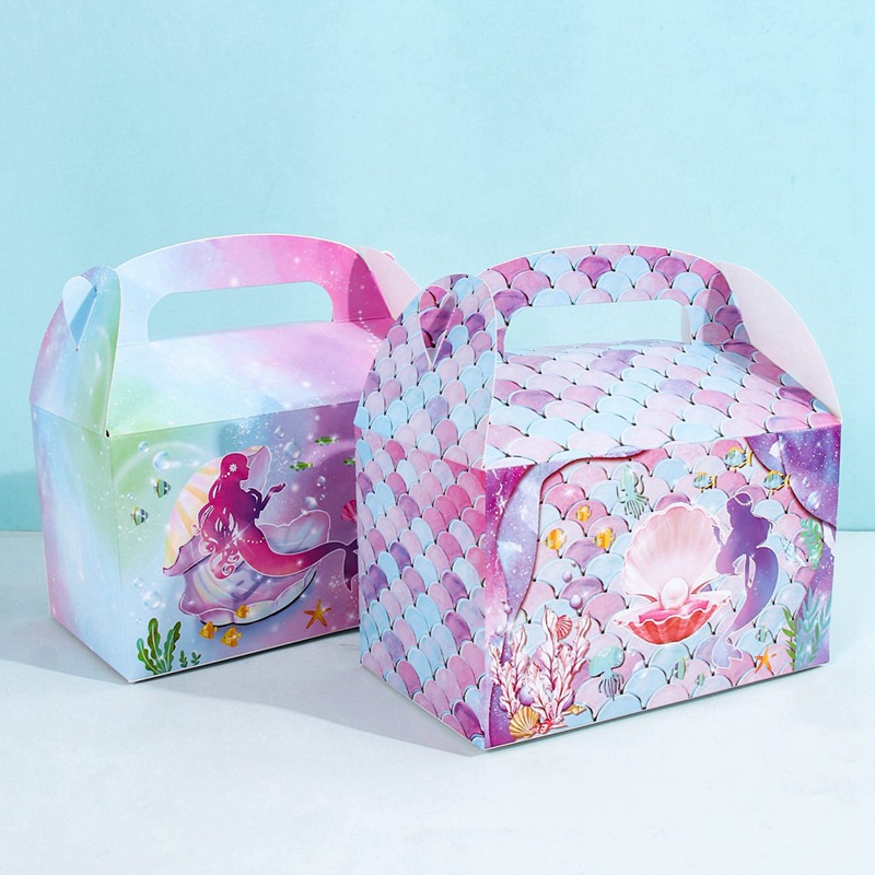 Bộ 4 Hộp carton Đựng Kẹo In Họa Tiết Hoạt Hình Nàng Tiên Cá Trang Trí Tiệc Cưới/ Sinh Nhật