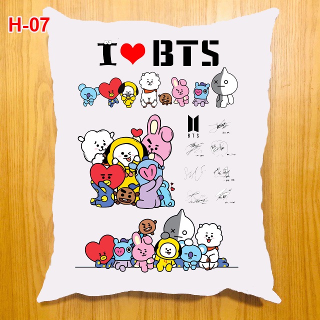 Gối bông BTS, BT21  in rõ bền đẹp, giặt không phai màu (40x50cm)