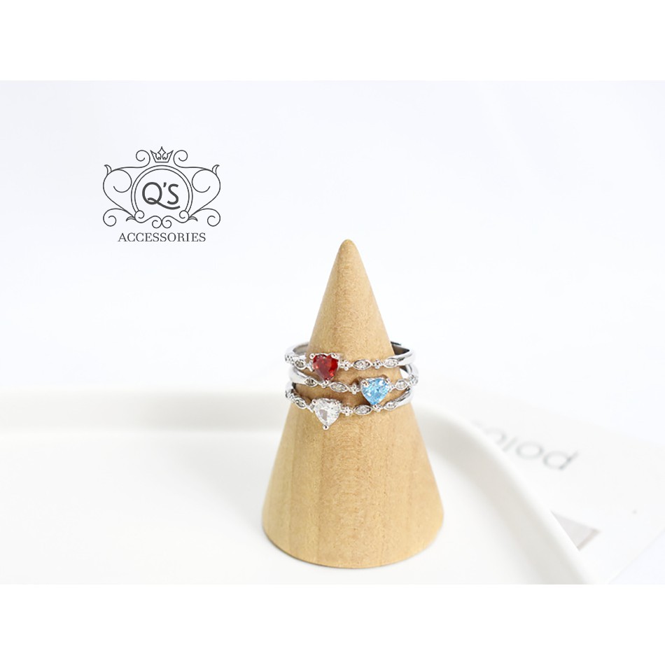 Nhẫn bạc trái tim nhẫn nữ mặt đá màu xanh trắng đỏ S925 HEART Silver Ring QA Silver RI210801