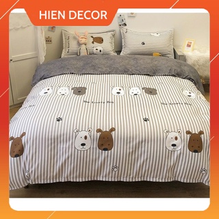 Bộ chăn ga gối Cotton poly họa tiết Cún Kẻ chăn ga Hàn Quốc miễn phí bo chun drap ga giường