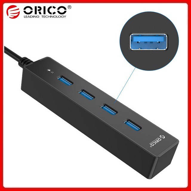 Bộ chia USB 3.0 ORICO W8PH4-U3-BK Chia 4 cổng 3.0 Màu Đen - Hàng Chính Hãng BH 12 Tháng Viscom