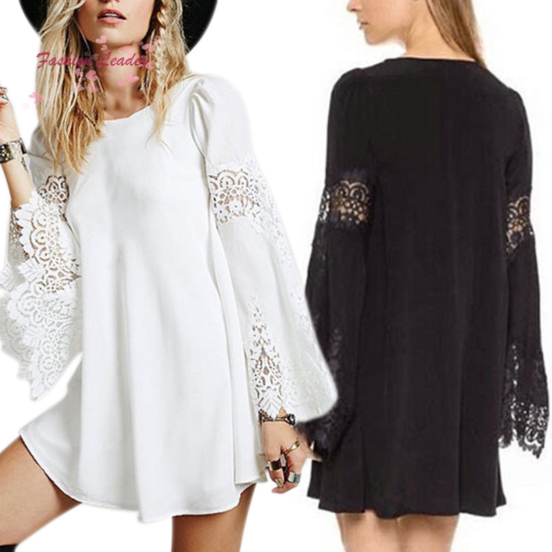 Đầm dáng rỗng tay ngắn ren chất liệu Chiffon
