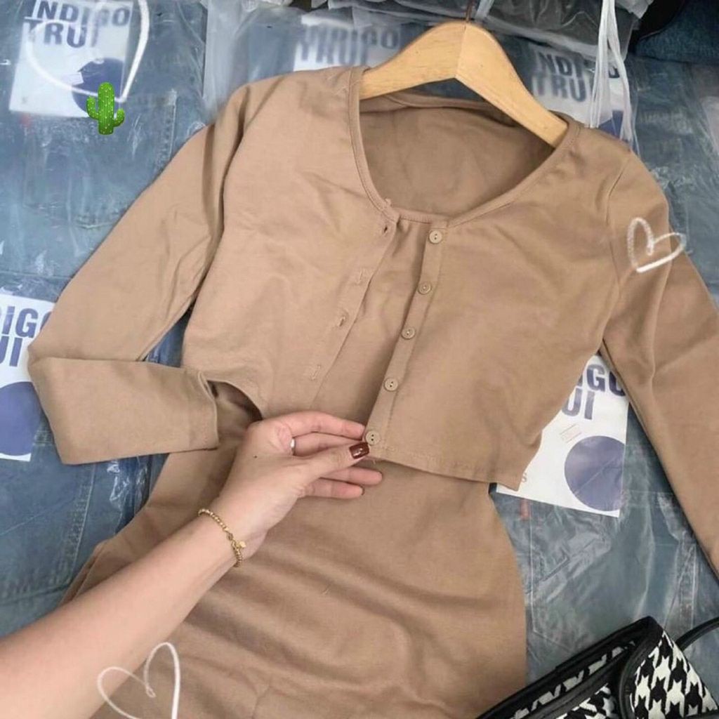 Váy 2 dây ôm body kèm áo trẻ trung cá tính / Váy ôm body kèm áo cadigan dài tay | BigBuy360 - bigbuy360.vn