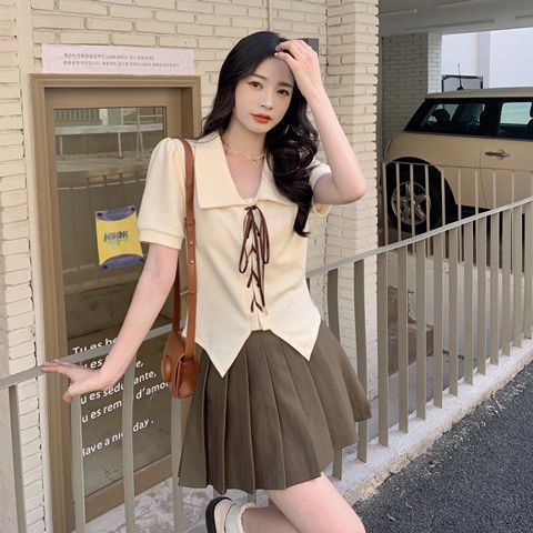 ✿Áo Sơ Mi✿Bộ Áo Sơ Mi + Chân Váy Xếp Ly Dáng Rộng Phong Cách Thời Trang Phương Tây 2022 Dành Cho Nữ