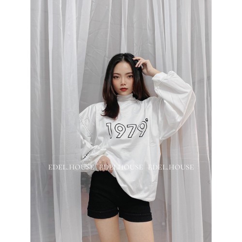 Áo khoác sweater nỉ nam nữ cổ lọ EDEL HOUSE 1979 1976 trắng đen basic form rộng unisex E487 | BigBuy360 - bigbuy360.vn