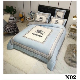 Bộ Chăn Ga Gối Nỉ Nhung Thương Hiệu Buberry Xanh
