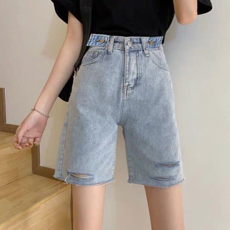 Quần Short Jeans Rách Đùi, Quần Ngố Jean Lửng Nữ Form Rộng Trơn Basic, Labibi [Hàng Đẹp]