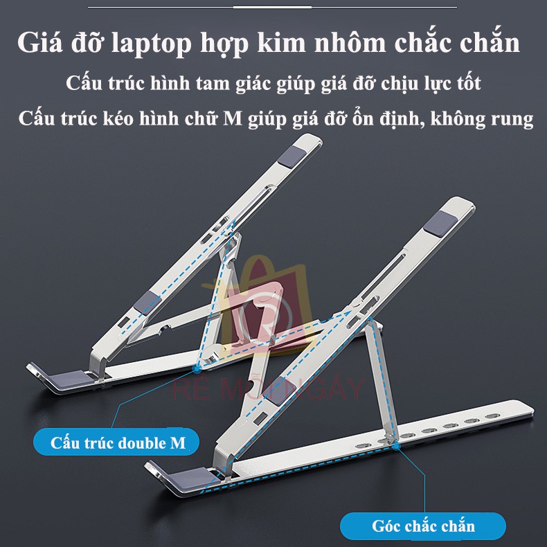 Giá đỡ laptop, macbook hợp kim nhôm (25.5 x 18.6 x 15cm)