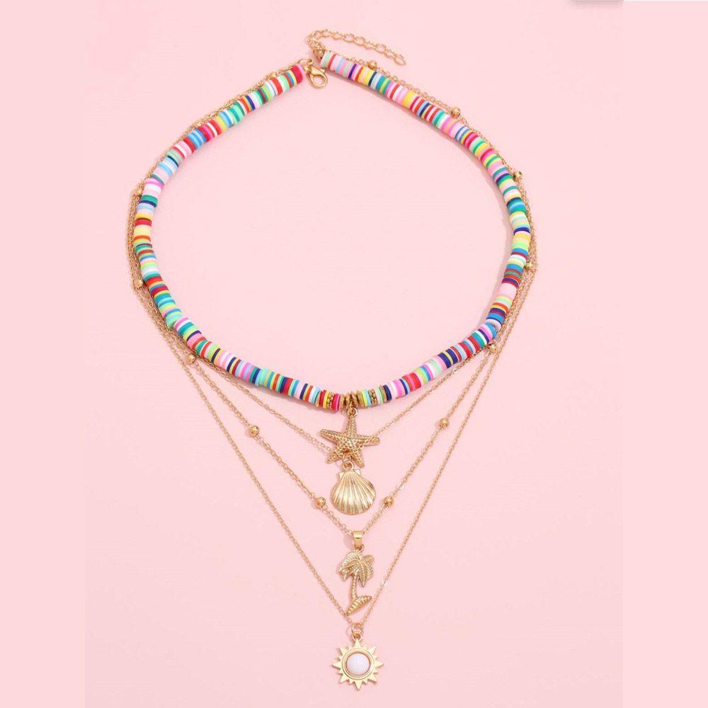 Vòng cổ Nhiều Lớp Mặt Hình Vỏ Sò / Sao Biển Mềm Mại Làm Quà Tặng Valentine