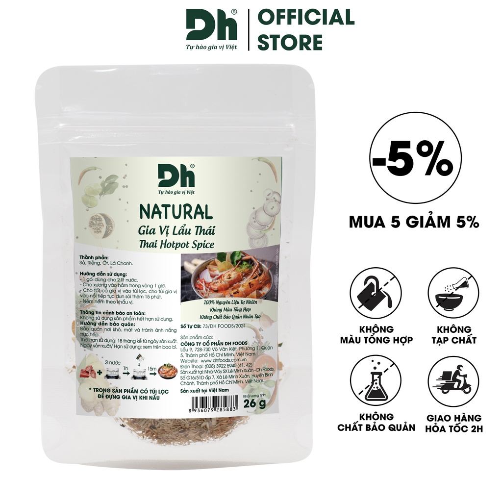 Gia vị lẩu Thái Natural Dh Foods nước dùng chuẩn vị chua cay gói 26Gr