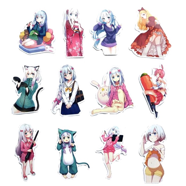 Sticker anime sagiri 30 cái ép lụa khác nhau có đề can bóc dán