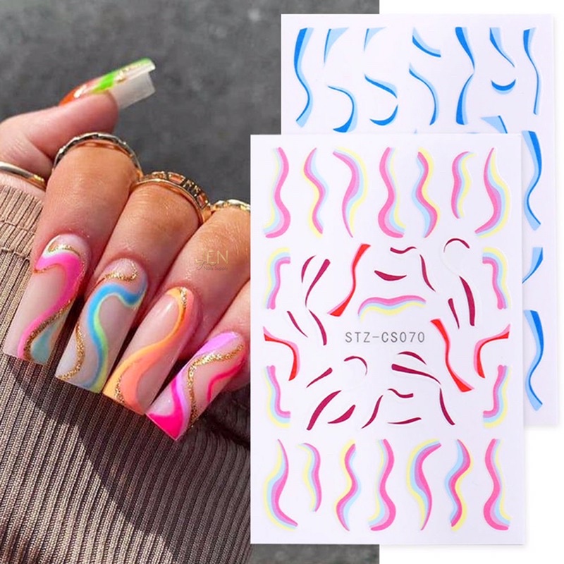 Sticker dán móng đường cong line viền màu-hình dán nail