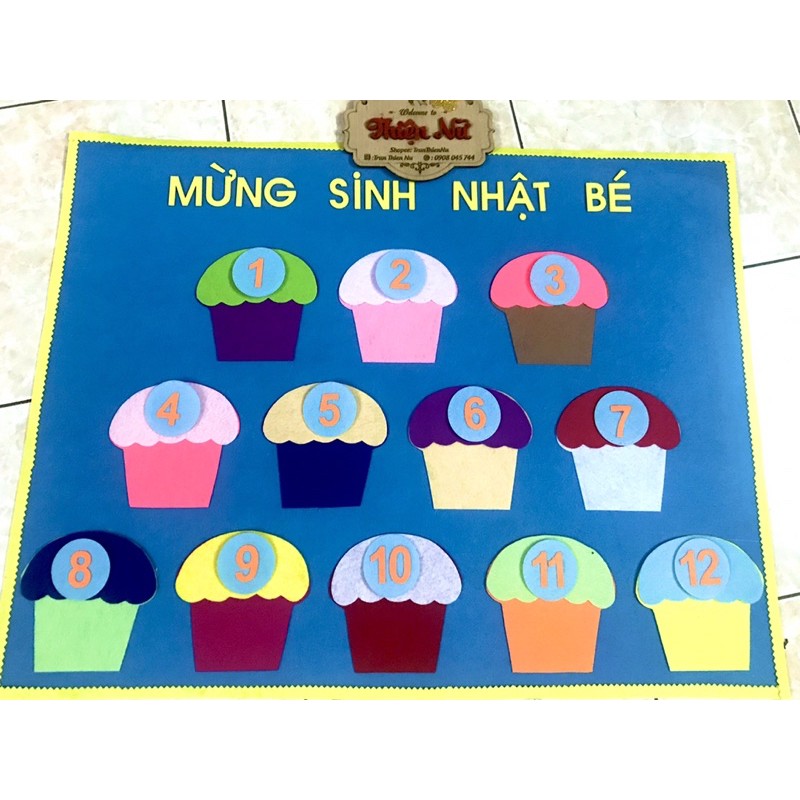 70x50 cm Nỉ Bảng mừng sinh nhật bé- trang trí lớp mầm non tiểu học