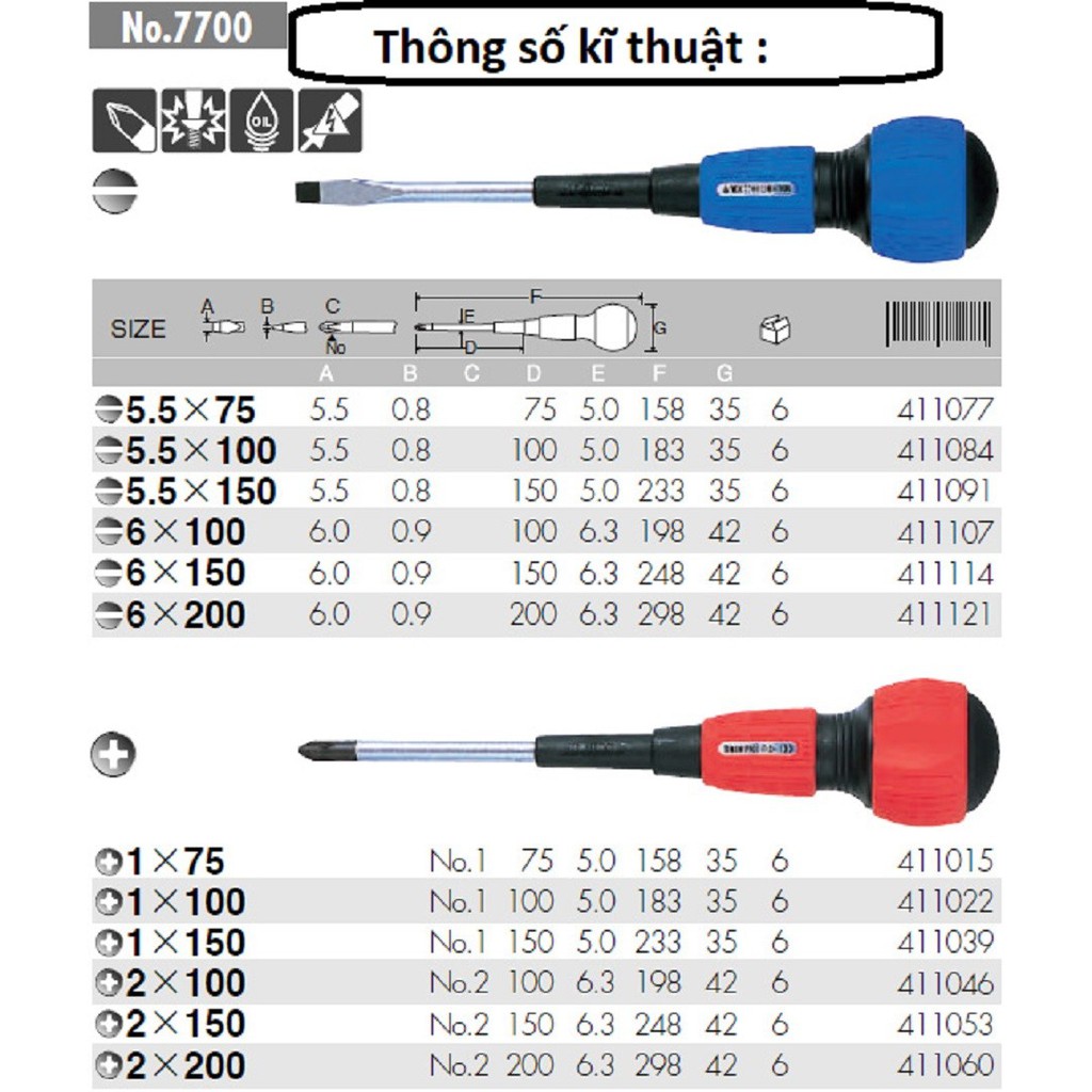 Tô vít - tuốc nơ vít bake No.7700 Anex - Nhập khẩu từ Nhật