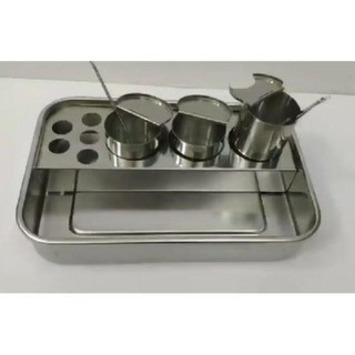 Bộ khay + hũ inox đựng dụng cụ dùng trong spa, thẩm mỹ viện