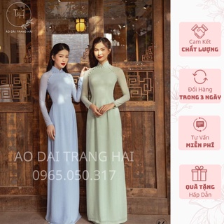 Áo dài truyền thống cổ cao dài tay, đính cúc bọ viền cổ,dáng 4 tà chất liệu chifon cực xin-Áo Dài Trang Hải