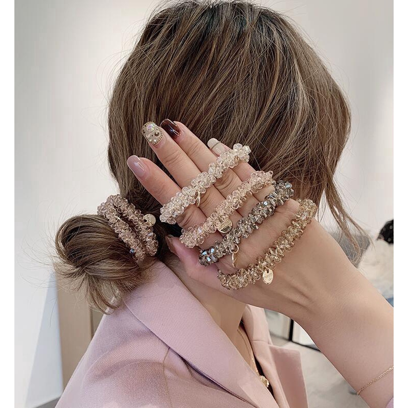 Dây Cột Tóc Co Giãn Đính Ngọc Trai / Pha Lê Thanh Lịch Cho Nữ