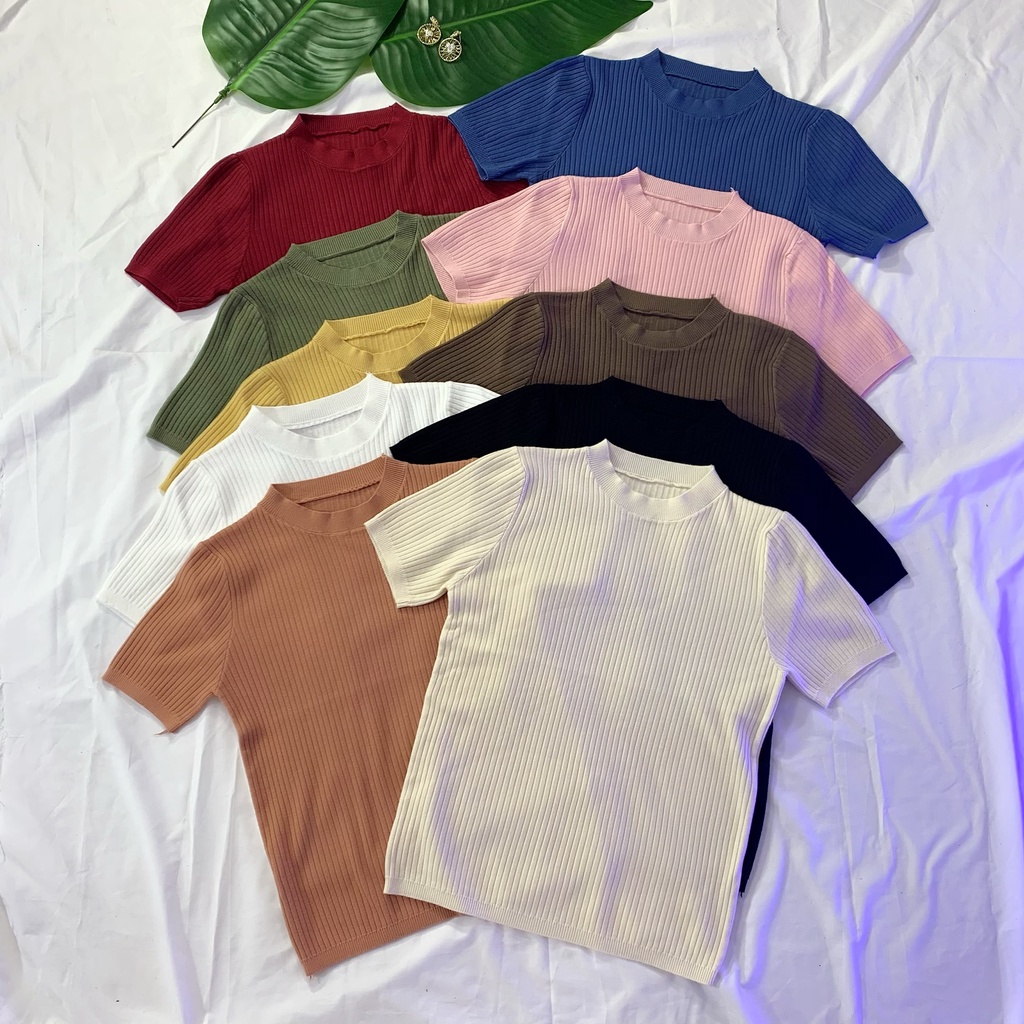 Áo len cộc tay trơn basic - bảng màu pastel | BigBuy360 - bigbuy360.vn