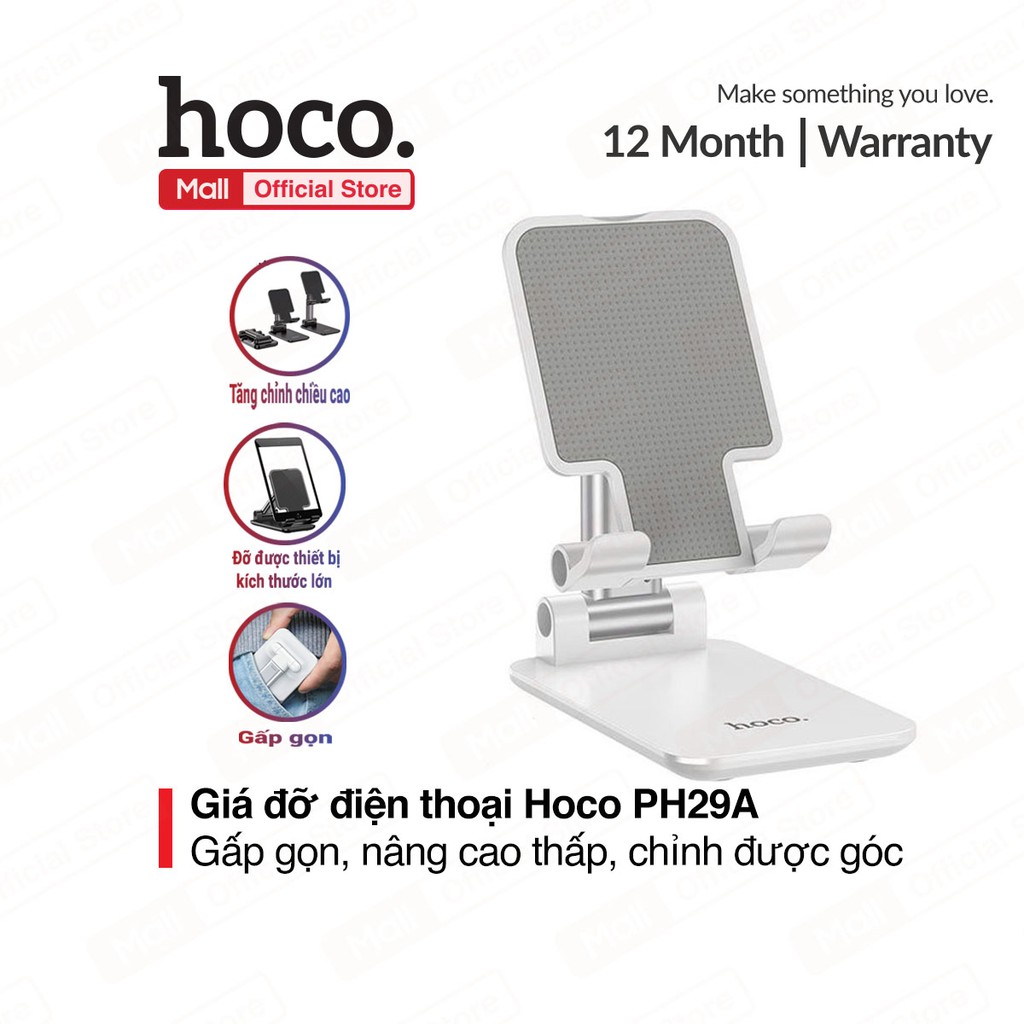 Giá đỡ điện thoại Hoco PH29A tăng chỉnh chiều cao, góc độ, gấp gọn bỏ túi tiện lợi, đỡ được máy kích thước đến 13icnh