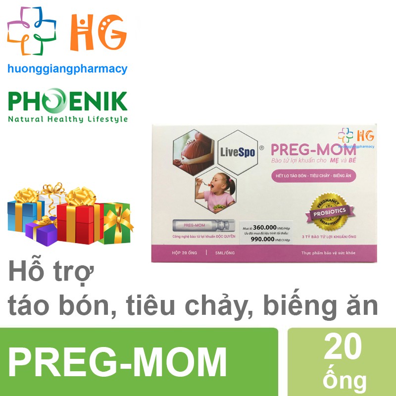 Bào tử lợi khuẩn Pregmom - Giúp giảm táo bón, tăng hấp thu, tăng cường miễn dịch, an toàn với mẹ bầu và trẻ nhỏ