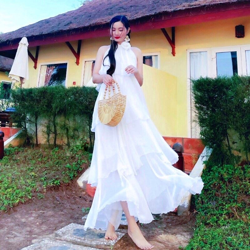 Đầm Maxi Bèo Tầng, Váy Maxi Đi Biển V6262, Chất Voan Mềm Mát, Hồng, Đỏ, Vàng Tuyệt Phẩm Sống Ảo, Mẫu Hot Nhất Hè 2021
