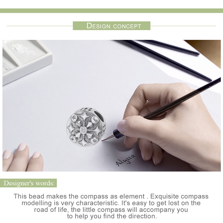 BAMOER Hạt Charm Bạc 925 100% Hình La Bàn