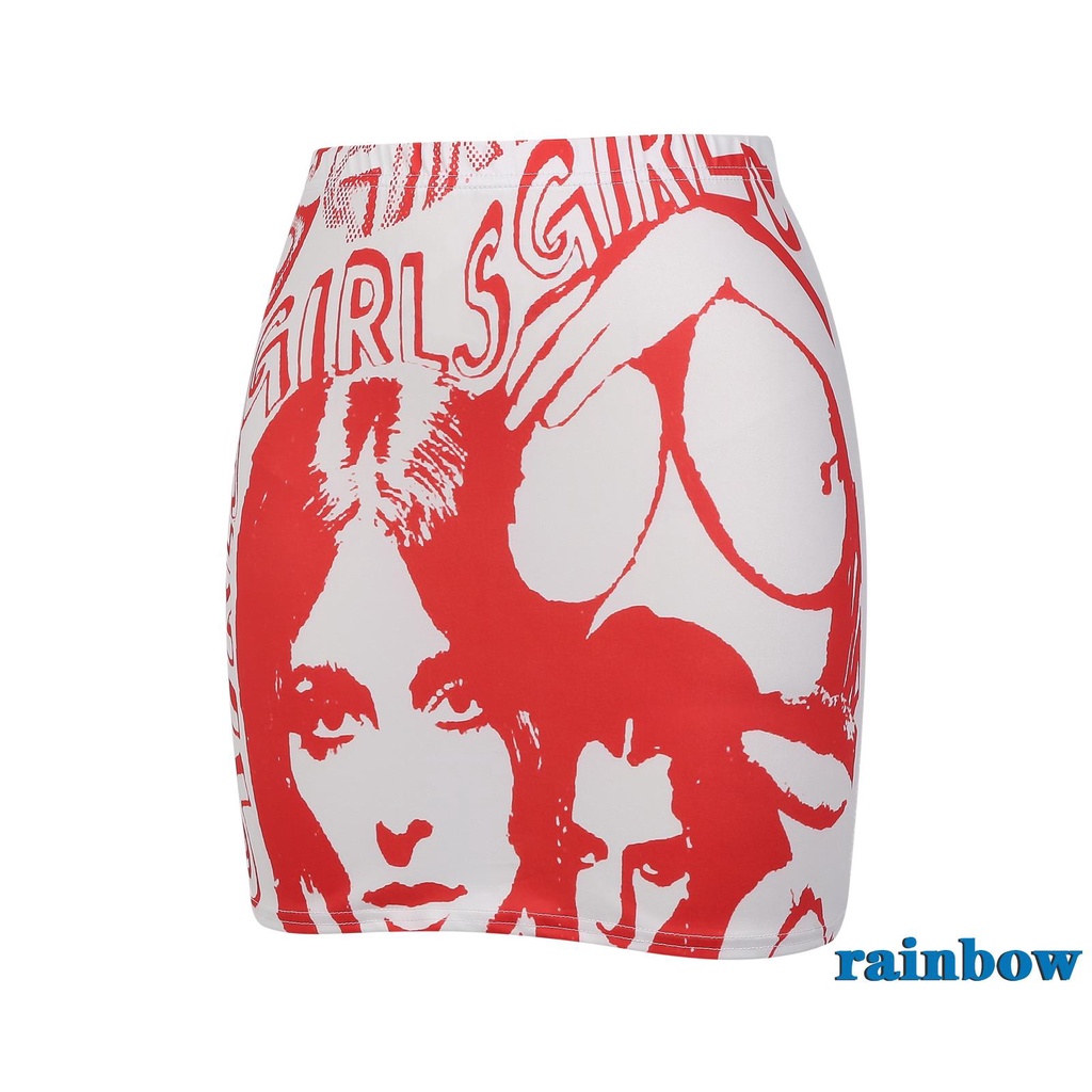 Chân váy ngắn lưng thấp in họa tiết cầu vồng màu cam / trắng phong cách thời trang cho nữ