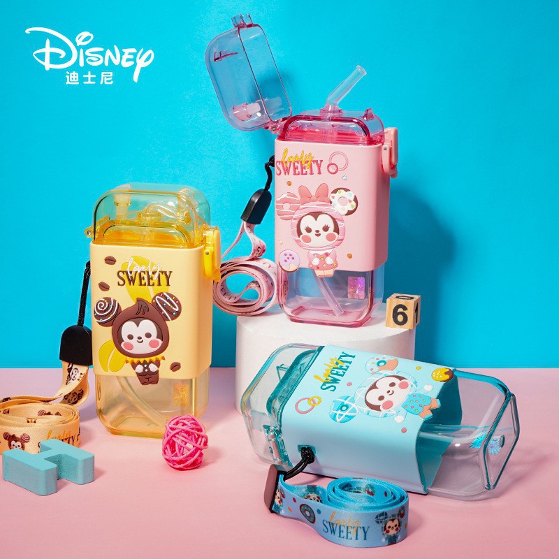 Disney Creative New Ấm đun nước Hình vuông Phim hoạt hình dễ thương Cúp rơm dành cho trẻ em Cúp rơm không thấm nước Cúp đông lạnh