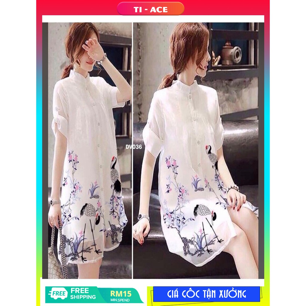 💥💥💥Đầm Sơ Mi 2 Lớp In Họa Tiết Chim Cò | BigBuy360 - bigbuy360.vn