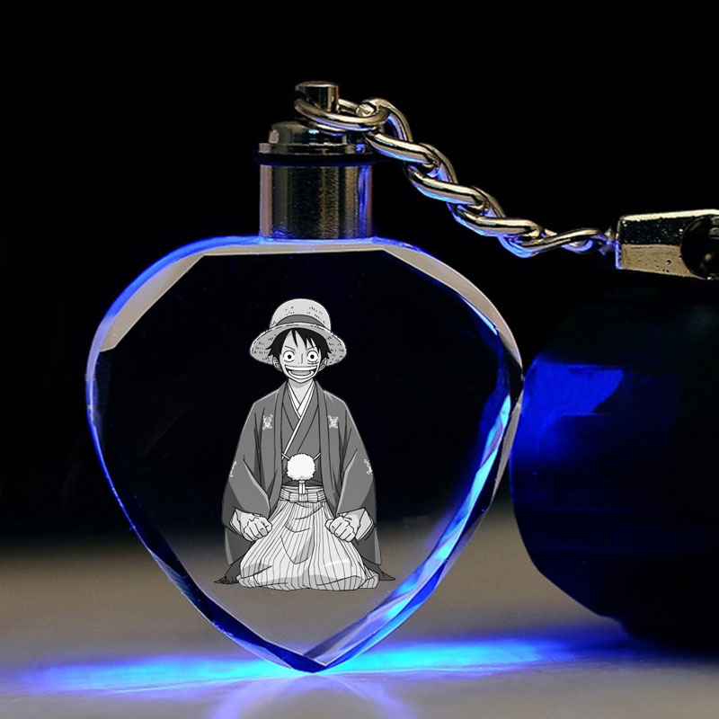 Móc Khóa Đèn LED Pha Lê Hình Hoạt Hình ONE PIECE Luffy Roronoa Zoro Chopper Cá Tính Bảy Màu