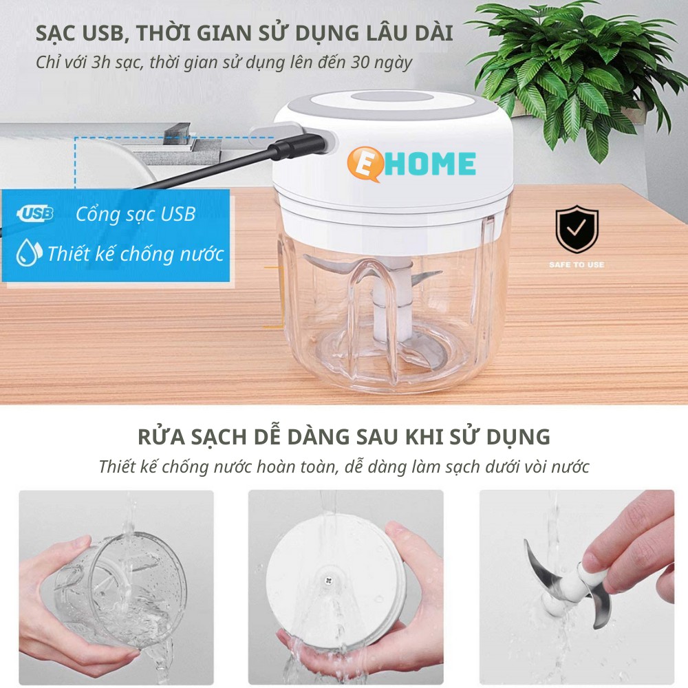 Máy Xay Tỏi Ớt Mini Cầm Tay Chạy Bằng Điện Đa Năng Có Cổng Sạc USB eHome EH-101