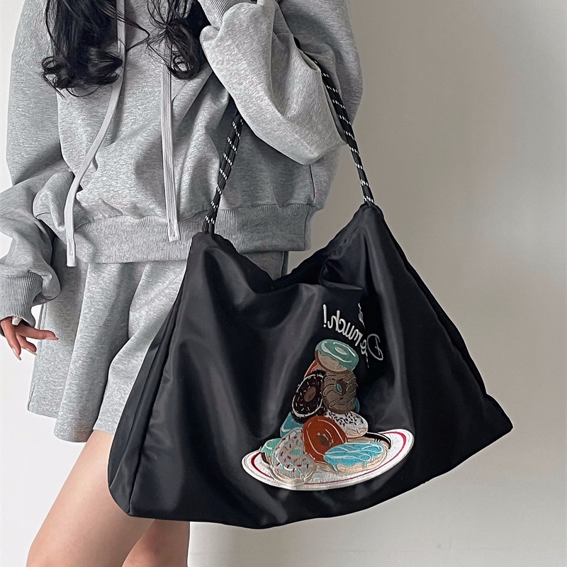 Túi Đeo Vai Vải canvas Cỡ Lớn Thêu Họa Tiết Phong Cách Nhật Bản Thời Trang Cho Nữ