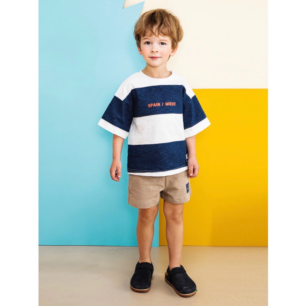 Áo trẻ em cotton xước chữ Spain Pe-tite Mieu. HA0497